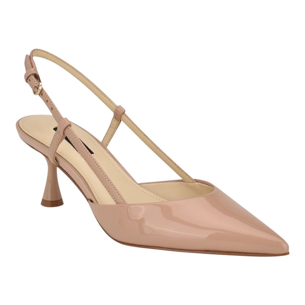 Nine West Women's Rhonda Kitten Heel Slingback Pumps Natural Patent Size 6 1/2